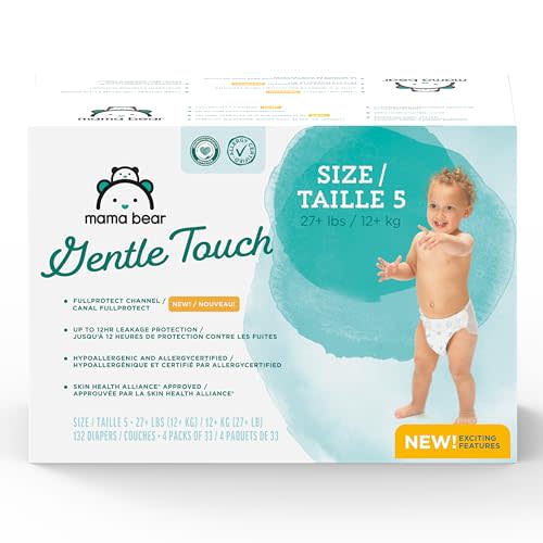 Amazon Brand - Mama Bear Gentle Touch Diapers, Size 5, 132 Count (4 packs of 33)