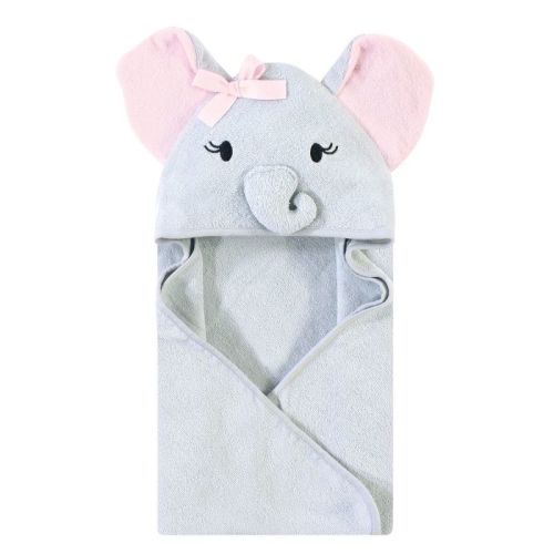 Touched by Nature Baby Girls Organic Cotton Animal Face Hooded Towels, Girls Elephant, One Size