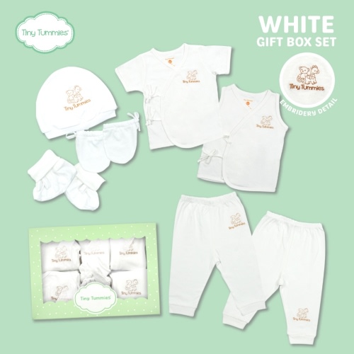 Tiny Tummies Newborn Clothes Set White Embroidered with Gift Box - (GS- 0006- FD)