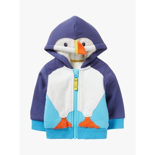 Boden Baby Puffin Teddy Lined Hoodie, Navy/Multi for 3-6 months