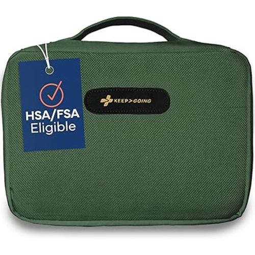 KeepGoing Large Home First Aid Kit for Kids – 270 Pc. for Car, Home, Dorm, & Boat with Latex-Free Bandages – 10 x 7 x 3.5 in. Travel First Aid Kit (Hunter Green)