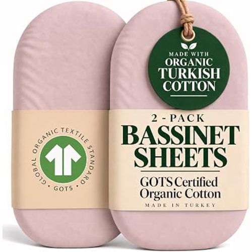 GOTS Organic Bassinet Fitted Sheets Compatible with SNOO Happiest Baby Oval Bassinet – Cloud-Soft 100% Turkish Organic Cotton - Combeded for Ultra Softness for Delicate Skin