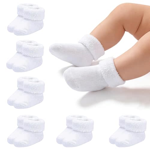 Newborn Socks 0-3 Months Preemie Infant Cotton Terry Ankle Socks 6 Pairs | Cotton Rich, Soft, Comfy, Warm,Multicolor, Easy Care, perfect for baby showers, baptisms, Easter, birthdays, church