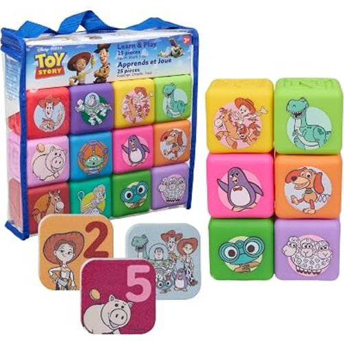 Disney Toy Story 25 Piece Cube Squirter Foam Cling Set - Bath Toys for Toddlers - Foam Bath Clings & Water Squirter Play Set