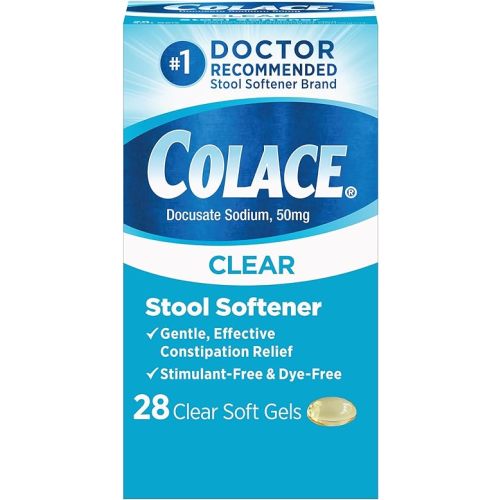 Colace Clear Stool Softener Soft Gel Capsules Constipation Relief 50mg Docusate Sodium Doctor Recommended 28ct