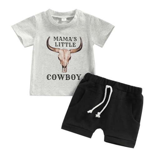 WIBACKER Toddler Baby Boy Western Cowboy Casual Outfit Short Sleeve Tops + Shorts Set Summer Clothes