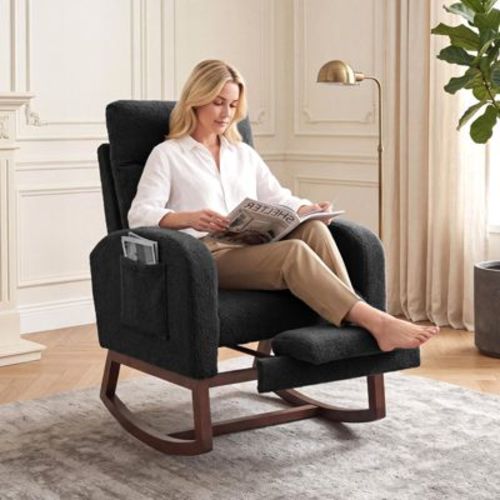 Rocking Glider Chair Modern Upholstered for Nursery, High Back Nursing Chair Upholstered with Foot Rest for Living Room, Bedroom