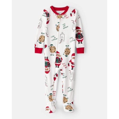 Baby Brown Santa Milk & Cookies 100% Cotton Long-Sleeve Snug Fit 1-Piece Pajamas - White - Carter's | Carter's