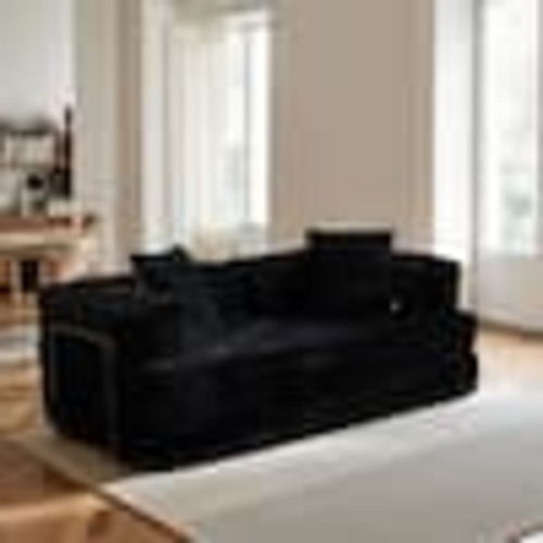 Allwex Mega 80 in. Black Corduroy King Size Convertible Sleeper Loveseat Lounge Modular Folding Sofa Bed with Pillow MEGA330