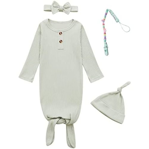 Newborn Cotton Nightgowns Neutral Baby Knotted Sleeper Baby Coming Home Outfit