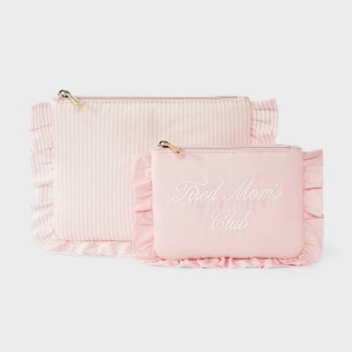 Mother's Day Striped Ruffle Pouch 2pc Set - A New Day™ Pink