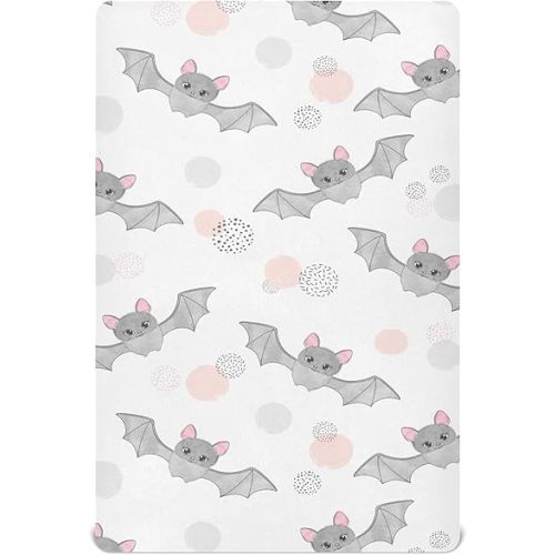 Halloween Cute Bats Crib Sheets Soft Breathable Fitted Baby Crib Sheets Mattress Cover for Girl Boys, 52" x 28" x 9"