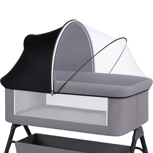 Portable Bassinet Cover with Mosquito Net & 2-Way Zipper, Mosquito Net to Block Light, Bassinet Bedside Sleeper Crib Tent for Toddler Baby, Keep Cats/Bugs Out (Black)
