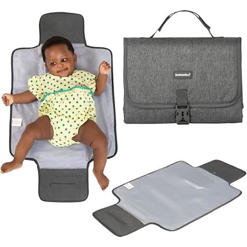 BabbleRoo Baby Changing Pad - Comfortable Portable Changing Pad, Compact, Fits in Any Diaper Bag - Lightweight and Soft with Cute Designs, Convenient Pockets, Extra Head Support – Dark Gray