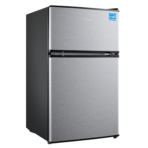 Midea 3.1 Cu.ft Mini Fridge with Freezer, Energy Star Certified, for Dorm | Adjustable Remove Glass Shelves, Reversible Door, Silver