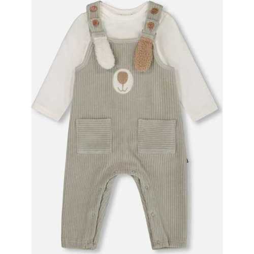Onesie and Stretchy Corduroy Overalls Set, Jade Green
