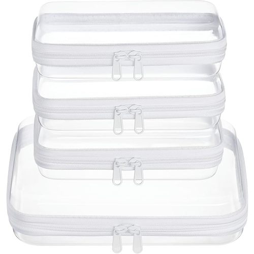 4 pcs Clear Zipper Pouches,Hard Shell Zipper Case, Toiletry Bag for Travel, CLear Diaper Bag, Toiletry Pouch, Travel Organizer, Cosmetic Bag,Toy Storage Bins (M+3S)