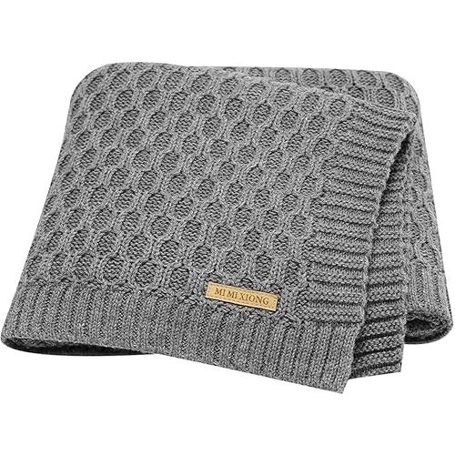 Neiwech Baby Blanket Boy Girl Knit Soft Swaddle Receiving Blankets for Newborn Nursery Infant Crib Stroller Grey 30 x 40 Inch