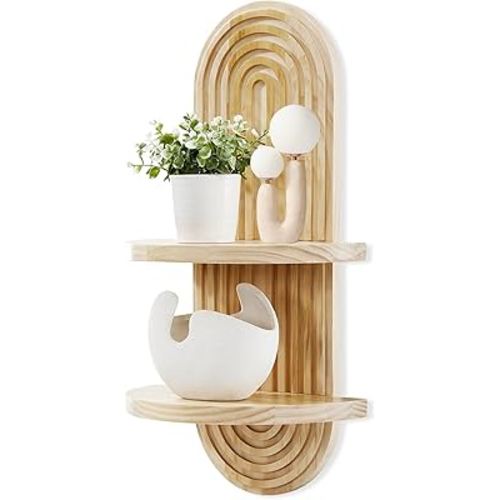 Wooden Arched Wall Shelf - Boho Decor Floating Shelves Book Display Rainbow Shelf for Home Bedroom Living Room Nursery Office 22 x 11.8 Inches Natural