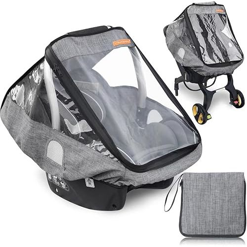 Car Seat Rain Cover,Infant Car Seat Weather Shield,Waterproof,Windproof Protection,Protect from Dust Snow,Rain Cover Features Quick-Access Zipper Door and Ventilation,(Gray Melange)
