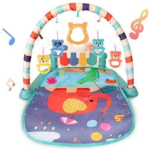 COVTOY Baby Gym Play Mat, Kick and Play Piano Gym Mat for Infants, Tummy Time Mat Activity Center with Mirror for Baby Toys 3-6 Months