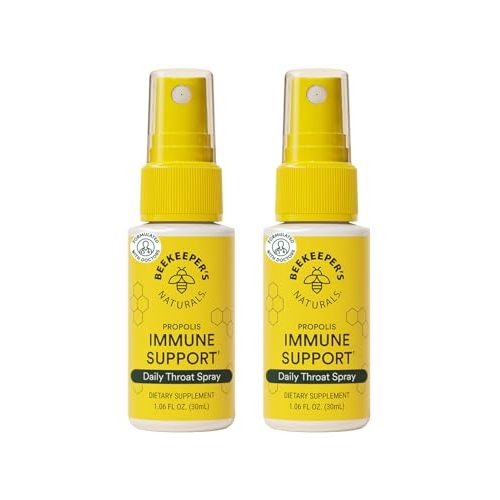 Beekeeper's Naturals Propolis Throat Spray, Natural Immune Support & Sore Throat Relief - Antioxidants, Keto, Paleo, Gluten-Free, 1.06 oz (Pack of 2)