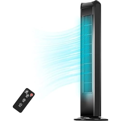 Uthfy Tower Fan for Bedroom, 120° Oscillating Standing Floor Bladeless Fans That Blow Cold Air with Remote, 3 Modes 3 Speeds, 7.5H Timer, for Indoor Living Room Office, 30 Inch, Black