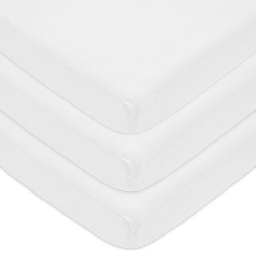 American Baby Company 3 Pack 100% Natural Cotton Fitted Pack and Play Sheets 39" x 27" - Soft & Breathable Pack N Play Sheets for Playard & Mini Crib Mattress, White, for Boys & Girls