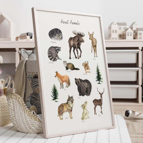 Forest Animals Print - Nursery Decor - Framed Wall Art - Animal Print - Baby Shower Wall Art, Modern Wall Decor, 16x24 UNFRAMED