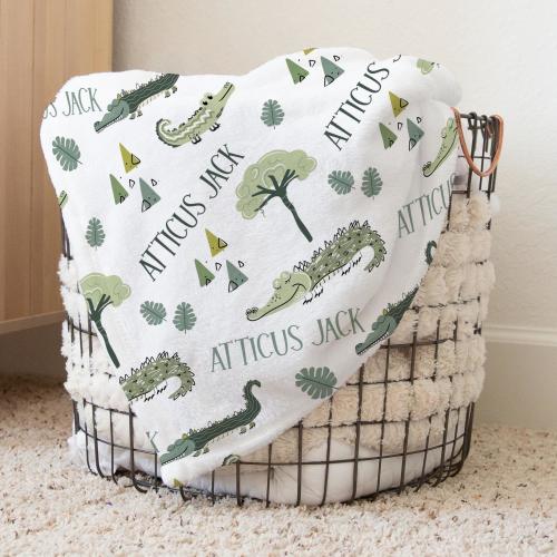 ALLIGATOR BABY BLANKET, Baby Boy Personalized Blanket, Crocodile Baby Name Blanket, Gift for Baby Boy, Toddler Boy Custom Blanket, Baby Gift