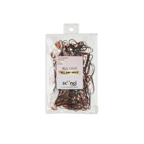 scünci Mixed Size Polyband Elastic Hair Ties - Brown - All Hair - 300pcs