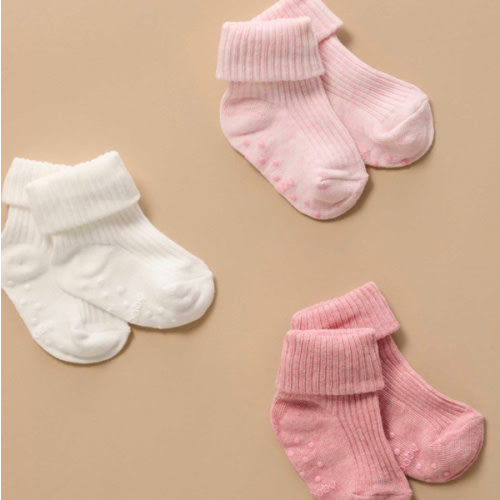 Pink 3 Pack Rib Socks - Purebaby