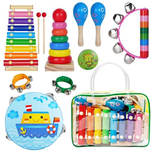Childom Kids Musical Instruments for Toddlers,Baby Musical Toys for Toddlers,Preschool Educational Kids Gifts,Christmas Birthday Gifts for Boys Girls,Xylophone,Maracas,Wooden Instruments Toddler Toys