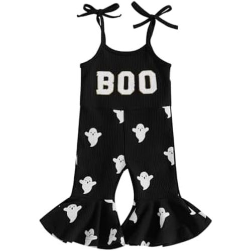 Toddler Baby Girl Christmas Outfit Jumpsuit Spaghetti Strap Merry Romper Bell Bottoms Outfits