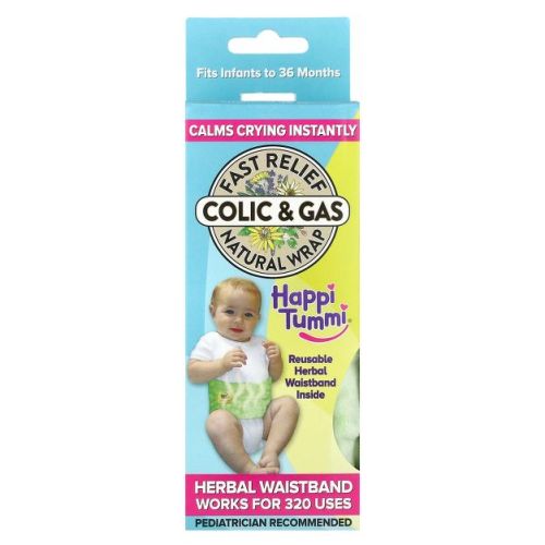 Happi Tummi Fast Relief Colic & Gas, Natural Wrap, Infants to 36 Months, Green, 1 Wrap & 1 Herbal Pouch