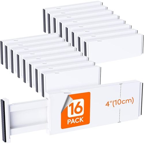 Lifewit 8 Pack Drawer Dividers 4" High, 11-17" Adjustable Dresser Drawer Organizers for Clothes, Expandable Drawer Separators in Kitchen/Bedroom/Bathroom/Vanity/Office Organization and Storage, White