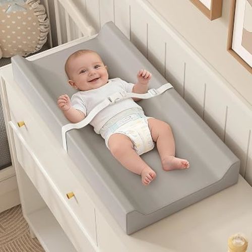 YACODAVO Wipeable Baby Changing Pad for Dresser and Table, Cozy Diaper Changing Pad with Waterproof & Wipe-Clean Leather Cover, Grey