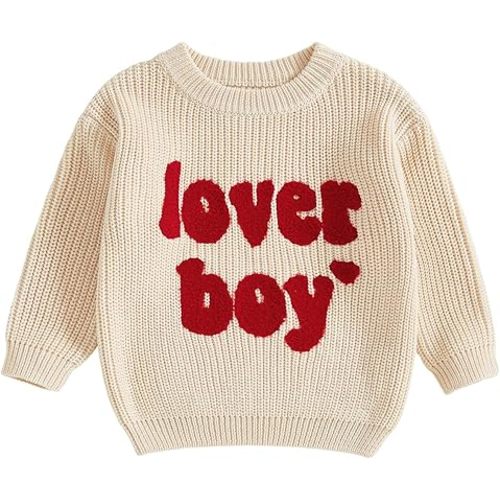 Amazon.com: Lesimsam Toddler Baby Boy Valentine's Day Outfit Letter Embroidery Knit Sweater Long Sleeve Knitted Pullover Sweatshirt Top (A-Beige, 9-12 Months): Clothing, Shoes & Jewelry