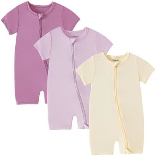 OPAWO Bamboo Baby Pajamas 3 Pack, Double Zipper Bamboo Sleepers for Baby Boy Girl Romper, Toddler Summer Clothes Outfit 0-24M