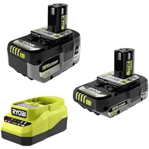 RYOBI ONEAND 18V Lithium-ION Starter High Performance KIT with 2.0 AH Battery, 4.0 AH Battery, and Charger