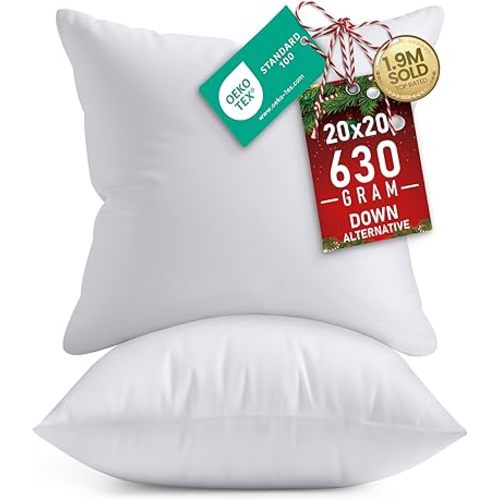 Utopia Bedding Throw Pillows Insert (Pack of 2, White) - 20 x 20 Inches Bed and Couch Pillows - Indoor Decorative Pillow