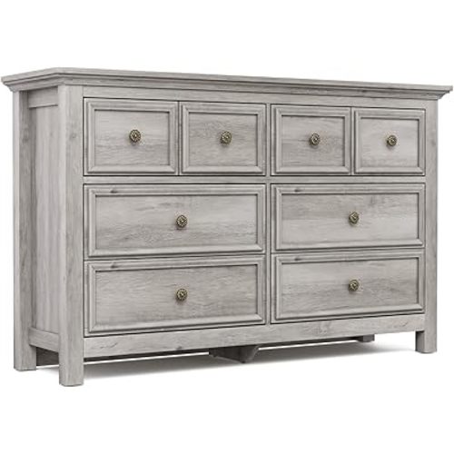 LGHM Dressers for Bedroom with 8 Drawers,54" Long Dresser Wood Legs, Modern Farmhouse Wood Chest of Drawers, Wide Dresser with Deep Drawers, Light Gray