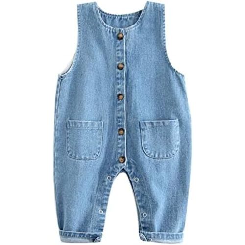 YEAHDOR Newborn Boy Girls Summer Denim Romper Overalls Baby Sleeveless Button Closure Jumpsuit Outfits