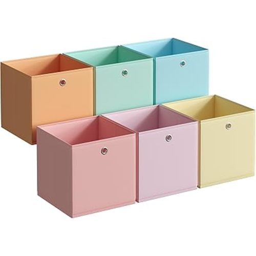 SONGMICS Storage Cubes, Set of 6 Odorless Foldable Storage Boxes, 13 x 13 x 13 Inches, Closet Organizers for Shelf, Rainbow Storage Bins, Colorful Fabric Bins for Bedroom, Living Room URFB233X01