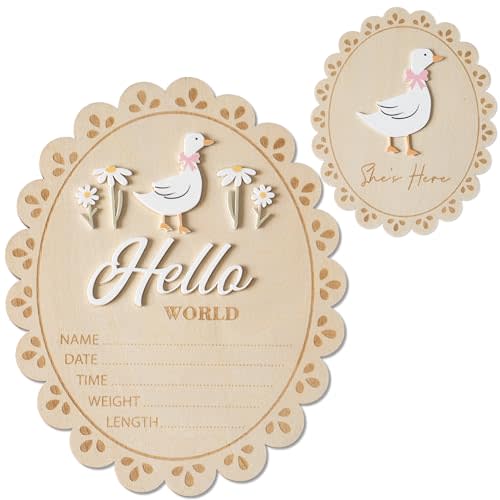 MEMOLEBIA Baby Announcement Sign, Hello World Newborn Sign for Hospital, She’s Here Card, Baby Announcements Ideas, Newborn Photography Props Double-Sided (HW1)