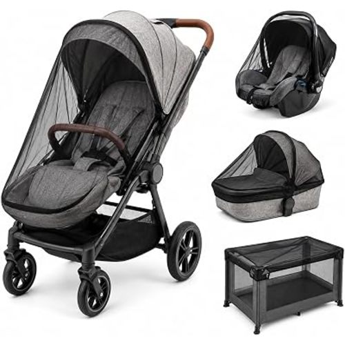 Baby Stroller Mosquito Net (2 Pack) - Durable Mesh Protection for Bassinets, Cradles, Playards, Pack N Plays & Portable Mini Cribs | Breathable Universal Fit Insect Barrier (Black)
