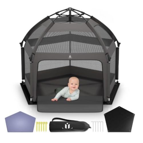 Laras Loft Pop-Up Playpen for Babies & Toddlers Foldable with Canopy (UPF 50), Self-Inflating Playmat, Wind Shade & Carry Bag Durable Baby Beach Tent, Outdoor