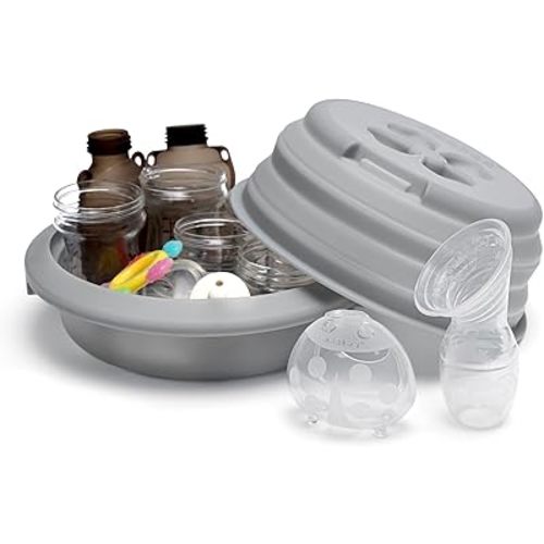 Haakaa Multipurpose Silicone Microwave Bottle Sterilizer & Steamer – Reusable Collapsible Silicone Microwave Sterilizer for Baby Bottles, Breast Pump Parts & Pacifiers and Accessories