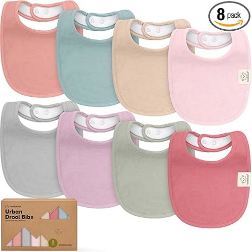 KeaBabies 8-Pack Organic Baby Bibs for Drooling and Teething (Muted Pastel)