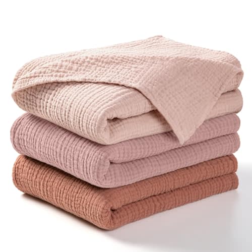 lulumoon Muslin Swaddle Blankets for Baby: Lightweight & Breathable Receiving Blankets for Hospital - Neutral Registry Gift for Newborn 3pack (Chestnut)